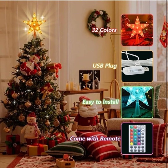 Christmas Tree Topper, 9" Lighted Christmas Tree Topper Star KBG LED 20 Light Mo - Picture 5 of 9